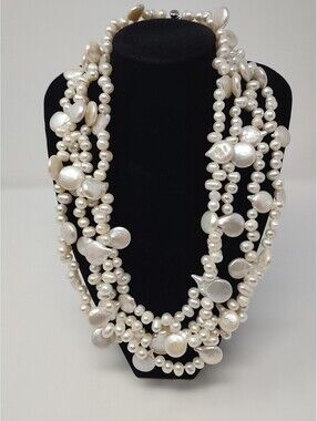 Freshwater Pearl Multi Strand Stmt Necklace 925 Clasp 19"